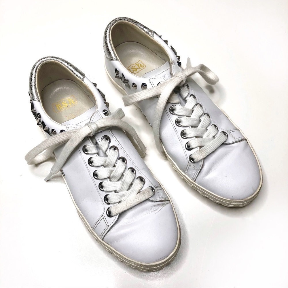 Ash Dazed Studded Leather Fashion Sneakers White Silver Star Low Top EU 36 US 6 - Picture 3 of 8